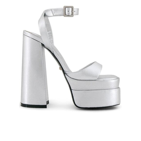 RAYE Casia Ankle Strap Platforms in Silver 9 New with Box Womens Retro High Heel - Picture 1 of 10